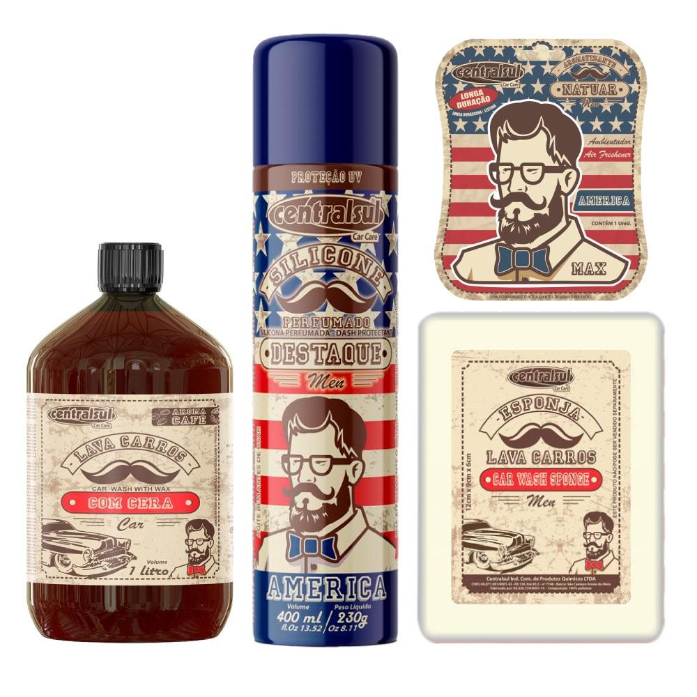 Kit Men America Aromatizante Silicone Shampoo e Esponja Centralsul