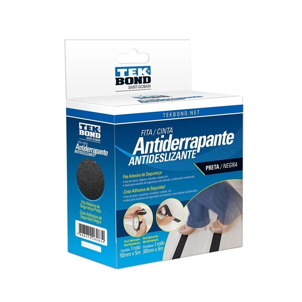 Fita Antiderrapante Preta Adesiva Lixa 50mmx5m Tekbond