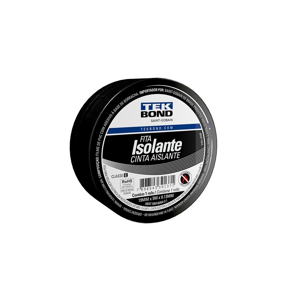 Fita Isolante Preta Adesiva Anti Chamas 19mm x 5m Tekbond