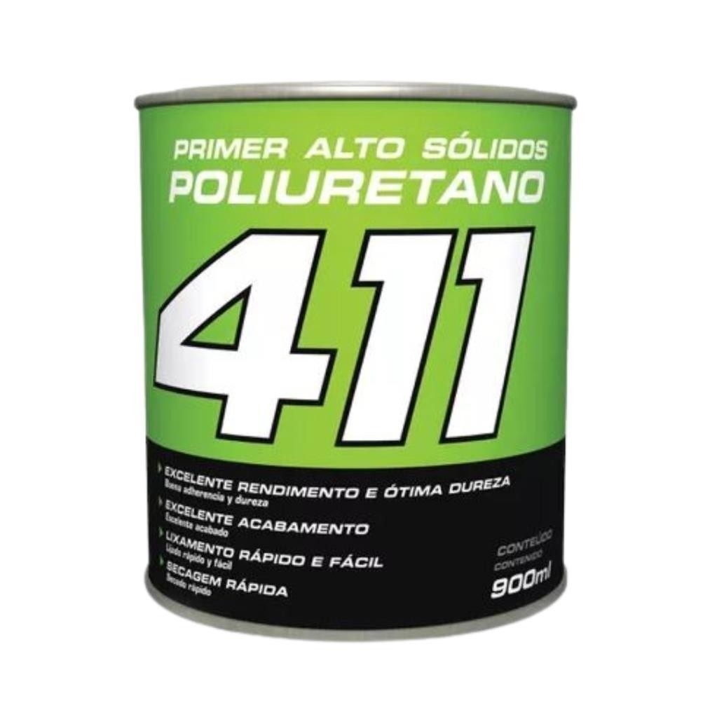 Primer PU 411 Alto Sólido Cinza Automotivo 900ml Maxi Rubber
