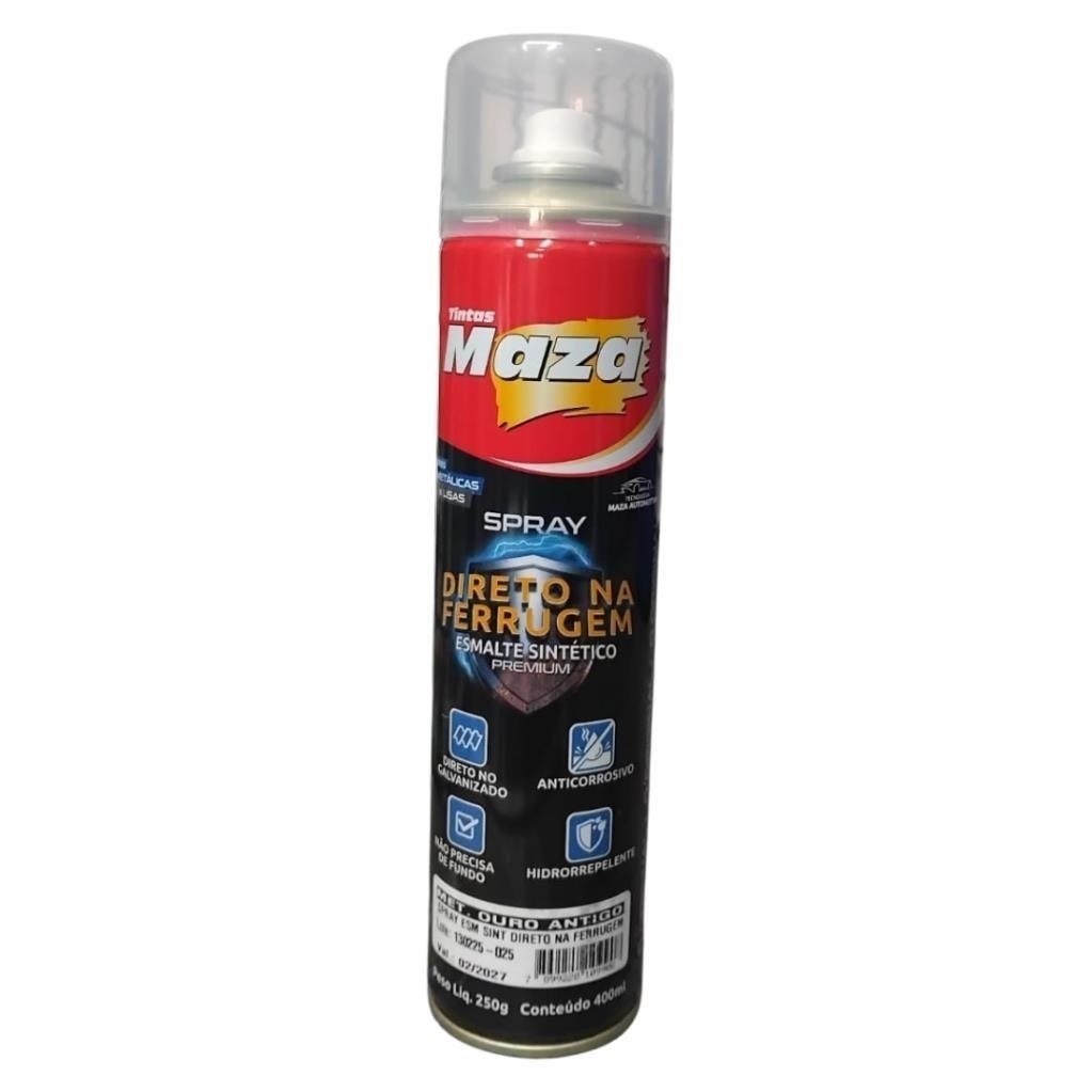 Spray Esmalte Direto Ferrugem Sem Fundo Ouro Antigo 400ml Maza